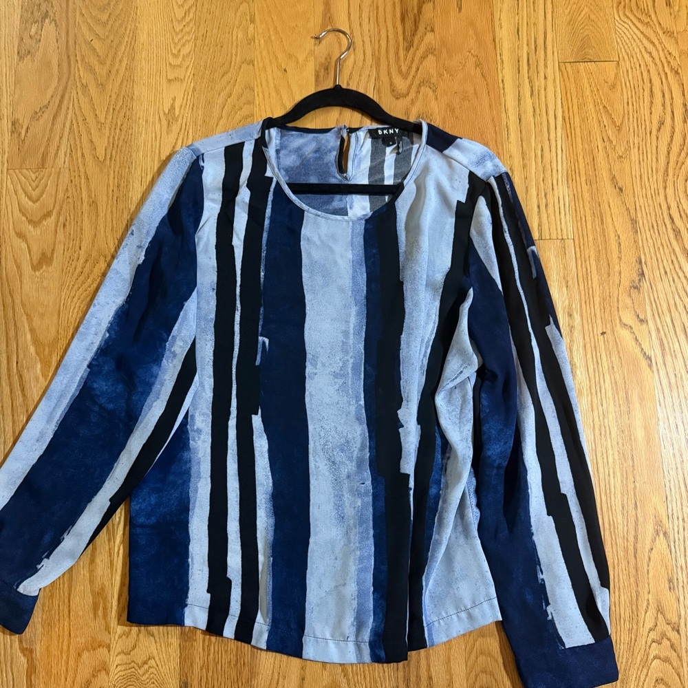 DKNY Blue and Black Striped Top